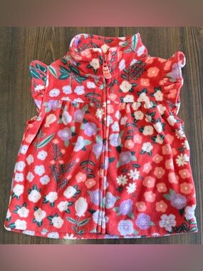 Carter's Coral Red Floral Fleece Zip Jacket